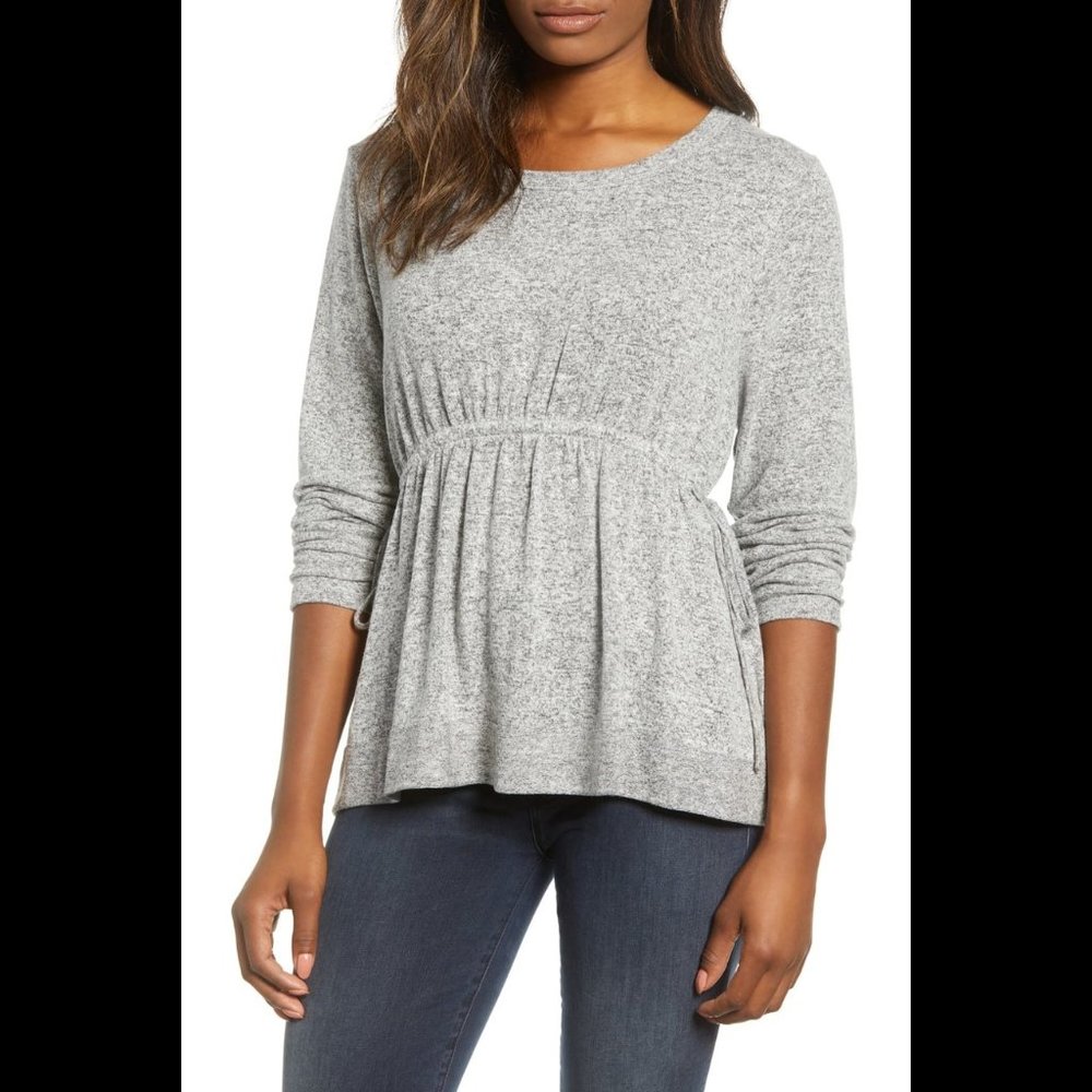 Caslon top tie-waist Peplum Sweater Gray NWT Med